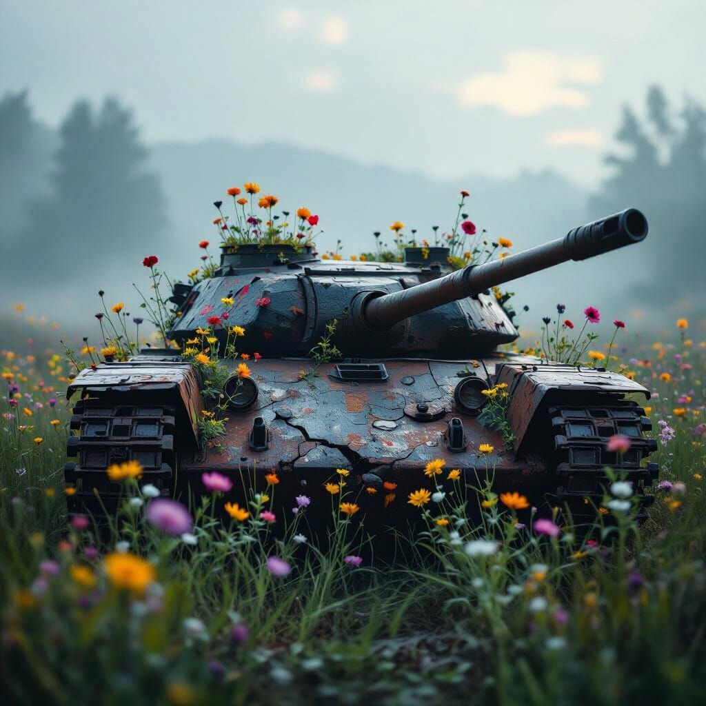 Wildflowers Bloom on Abandoned Tank in Hopeful Post-Apocalyp...