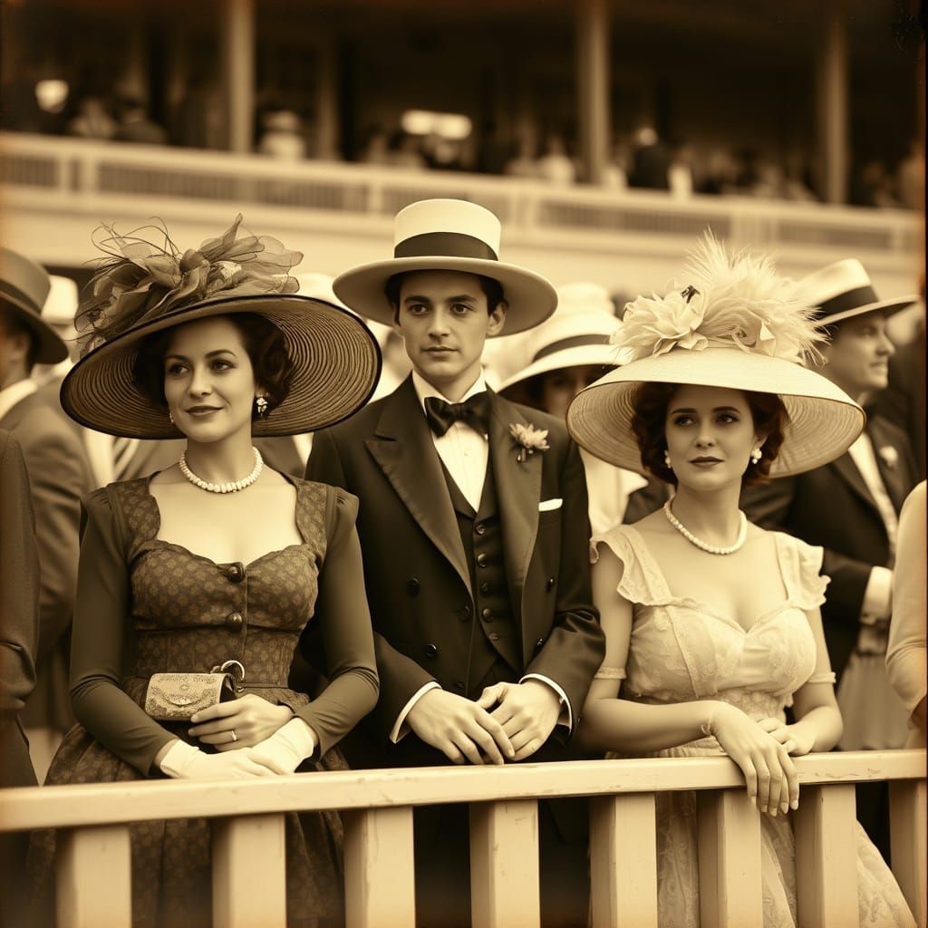 Elegant Sepia Photo of High Society at Kentucky Derby