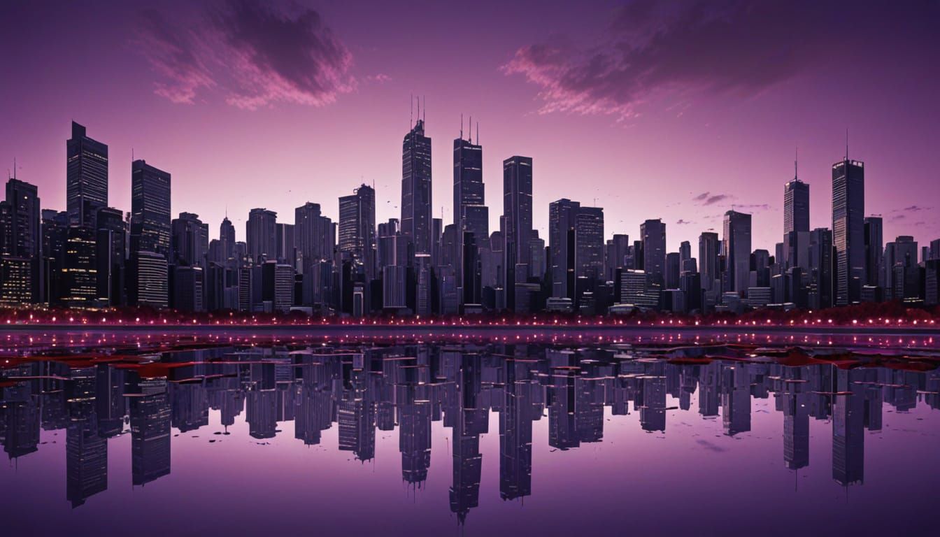Vibrant Purple Cityscape in Symmetrical Harmony