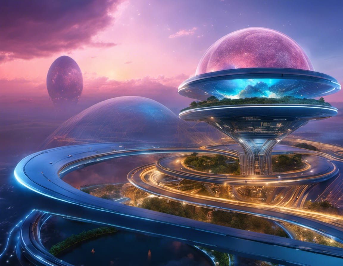 Retrofuturistic Floating Cityscape with Neural Networks