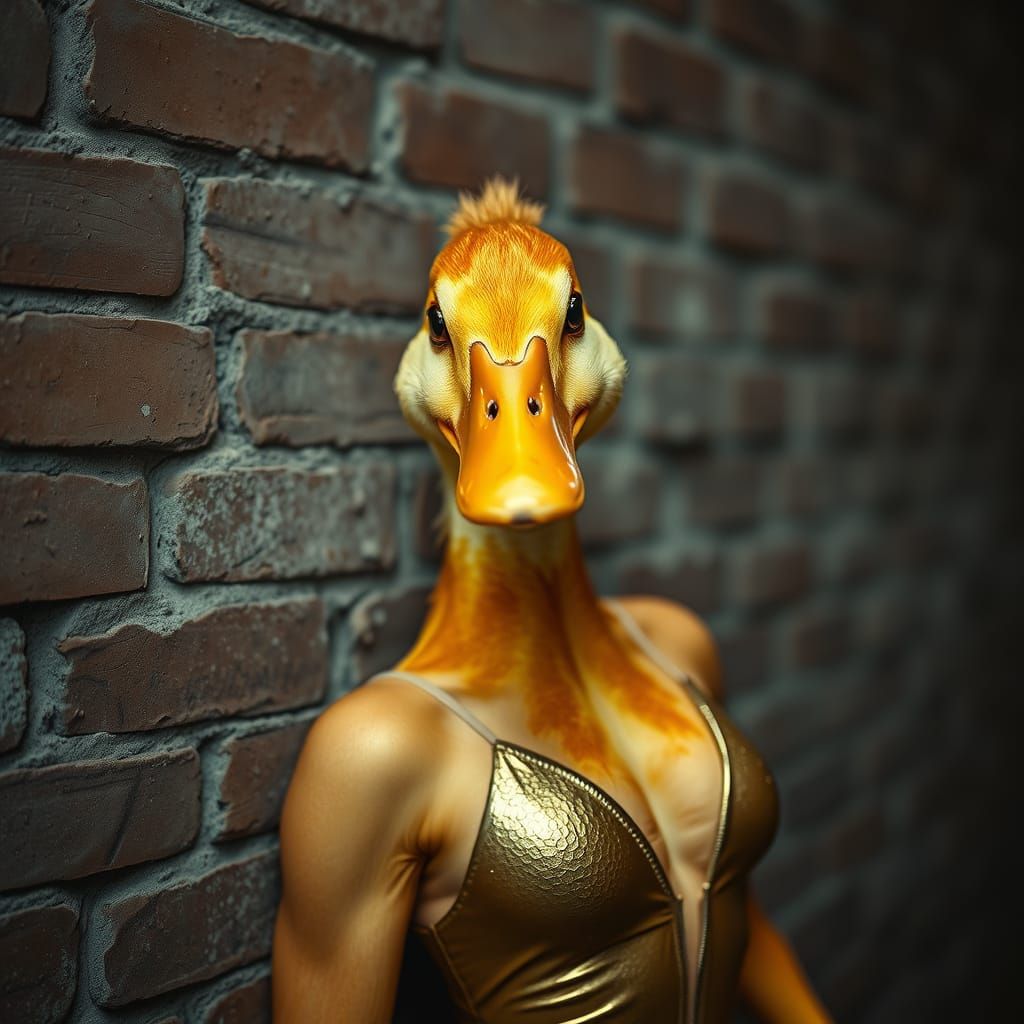 Surreal Duck-Dancer Hybrid in Dreamlike Portrait
