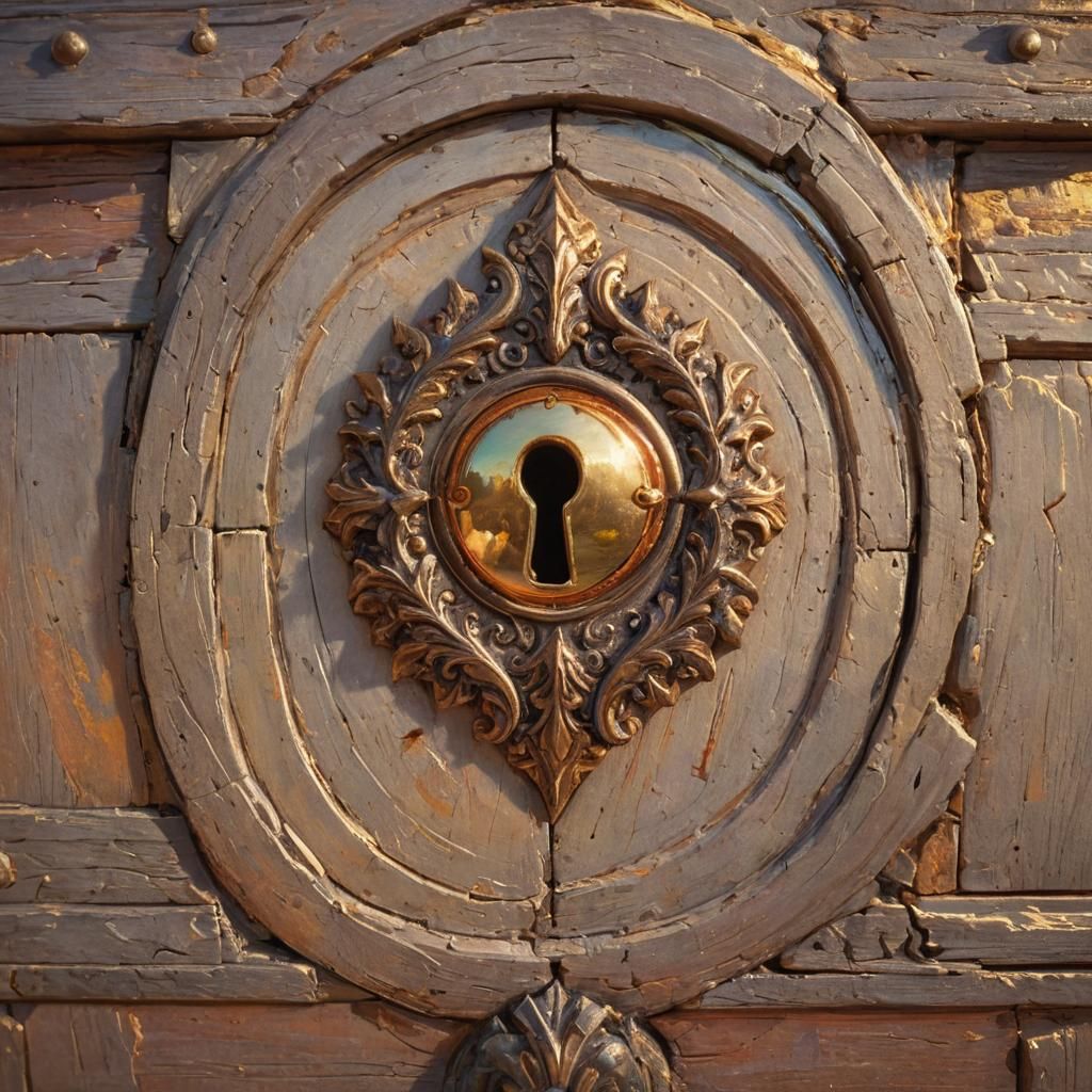 Fantasy Landscape Revealed Through Keyhole, Oil Painting