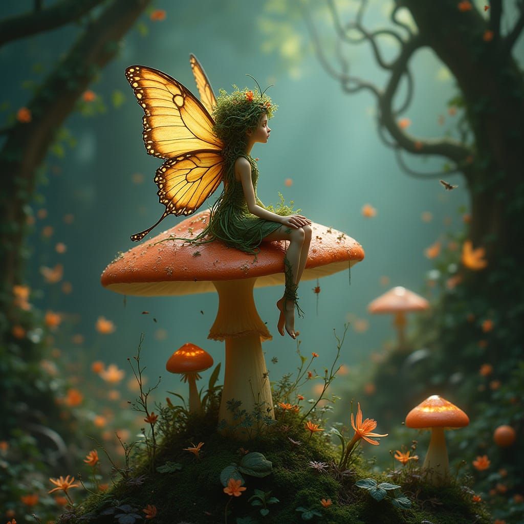 Mushroom Sprite in Pre-Raphaelite Style