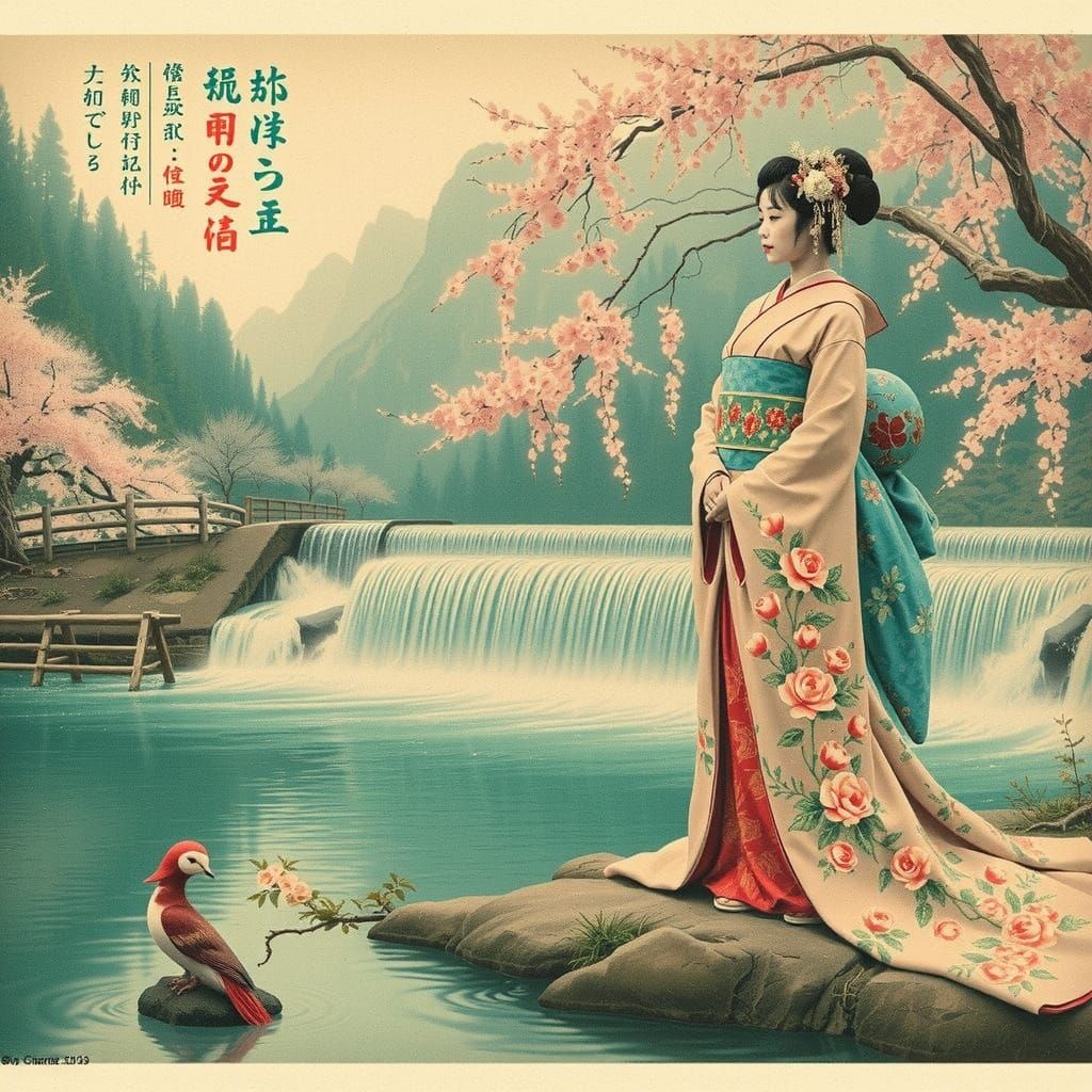 Young Miko Sings with Uguisu by Clear Mountain Spring