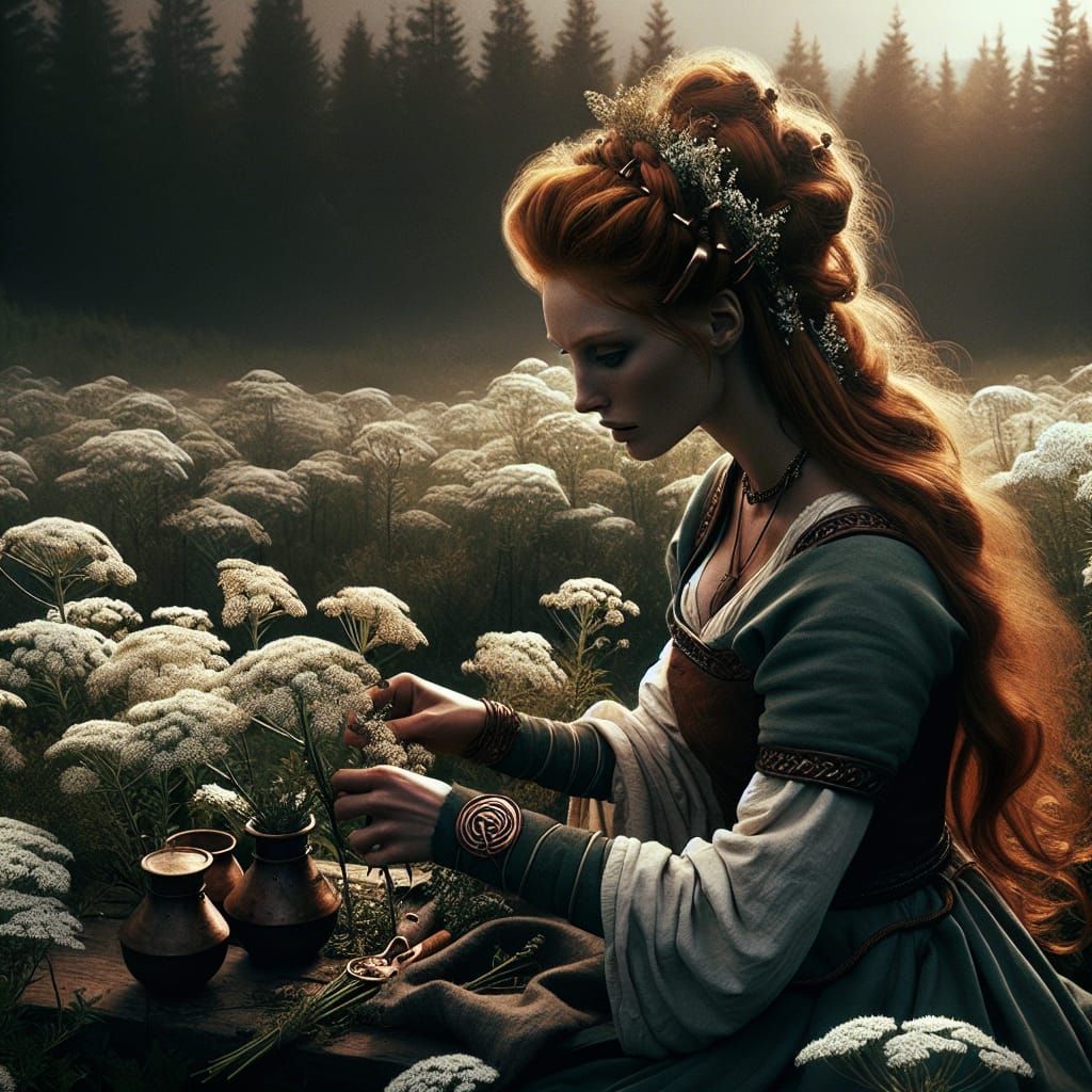 Eir, Norse Goddess of Healing, as Gouache Painting