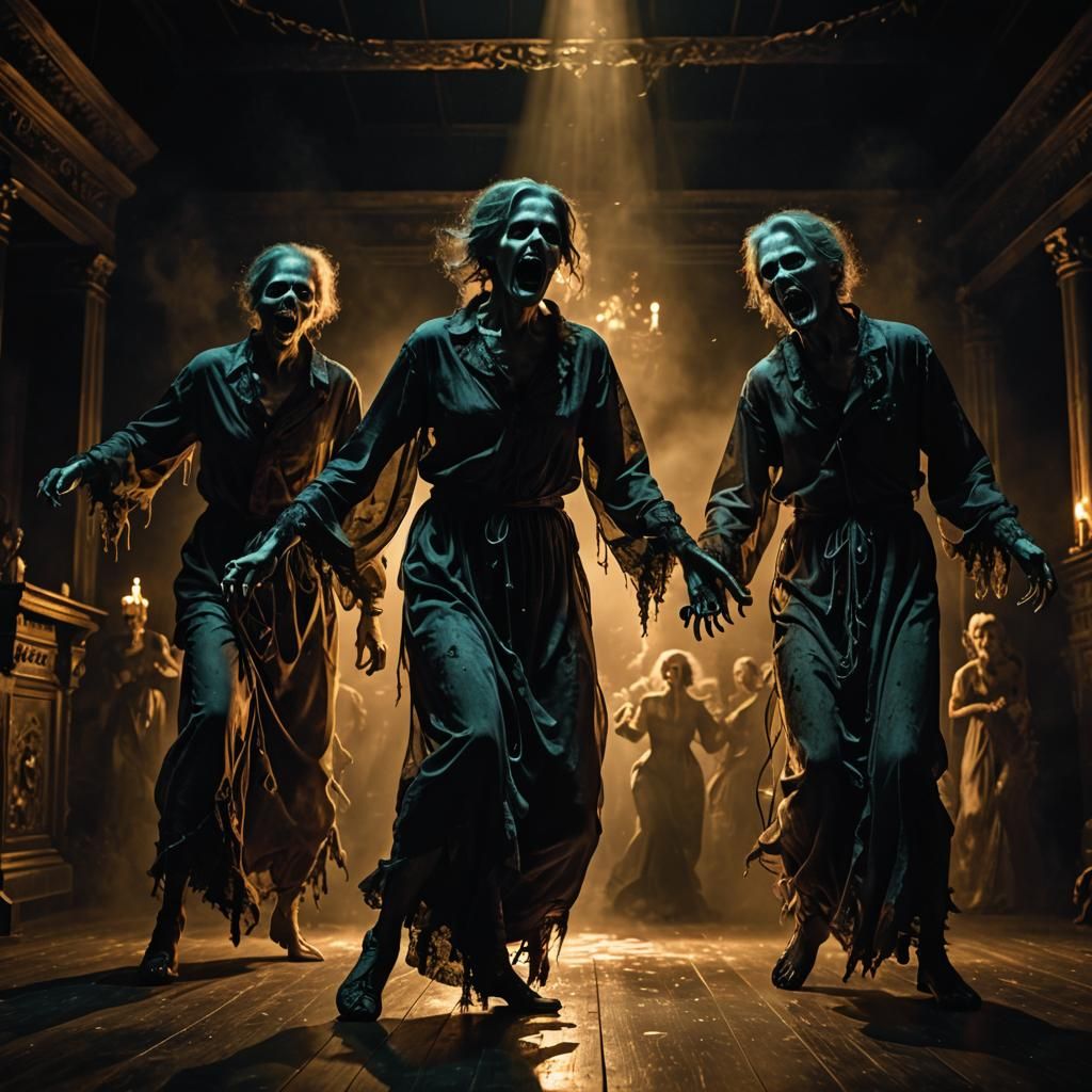 Eerie Zombie Dance on Haunted Stage