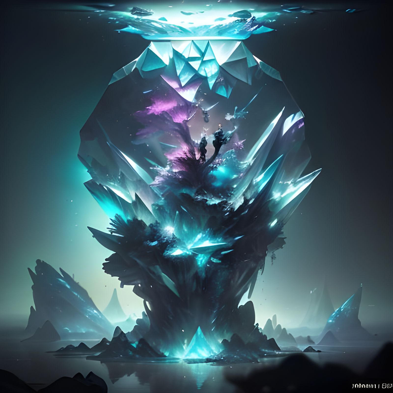 Sci-Fi World Inside Crystal with Traveler