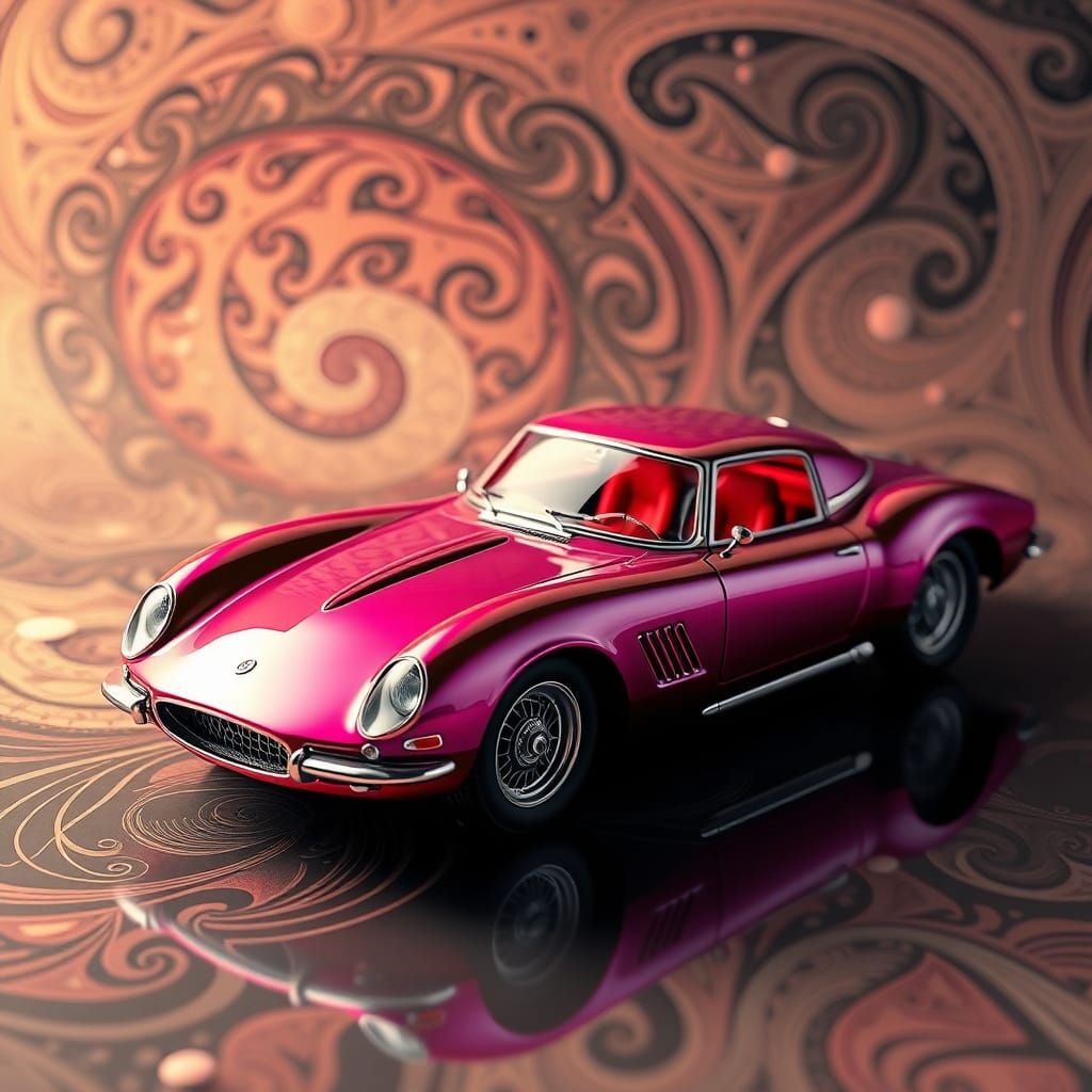 Classic Car Model with Abstract Fractal Background