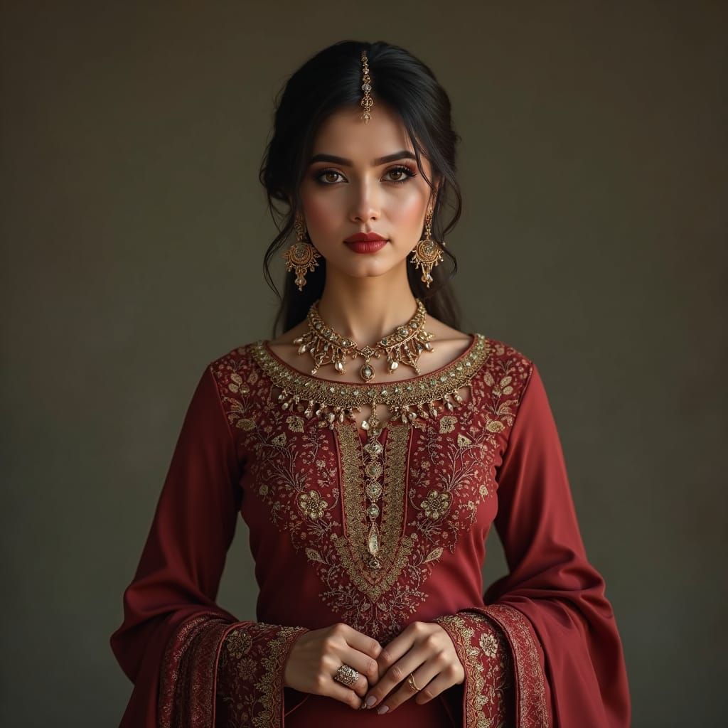 Pakistani Woman in Futuristic Dress: Hyperrealistic Portrait