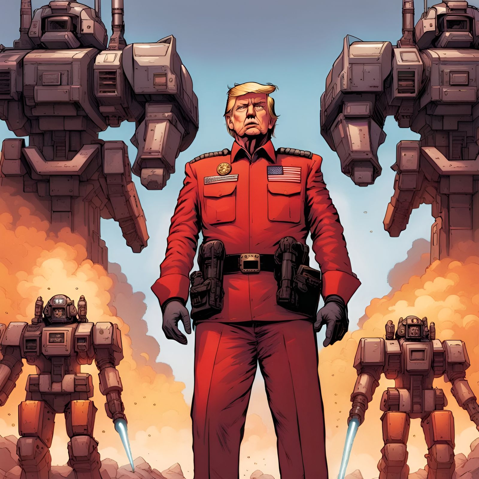 MechWarrior Pilot in Red Uniform, Comic Book Art
