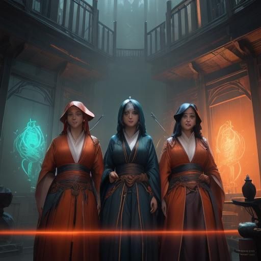 Witches in Shibari Robes: Hyperdetailed Concept Art