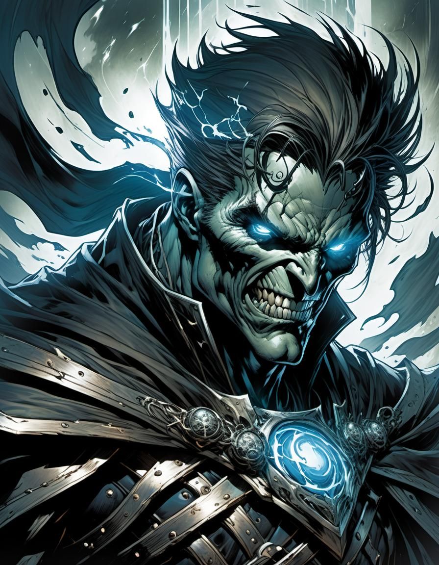 Vengeful Elemental Mage in Dark Comic Art Style