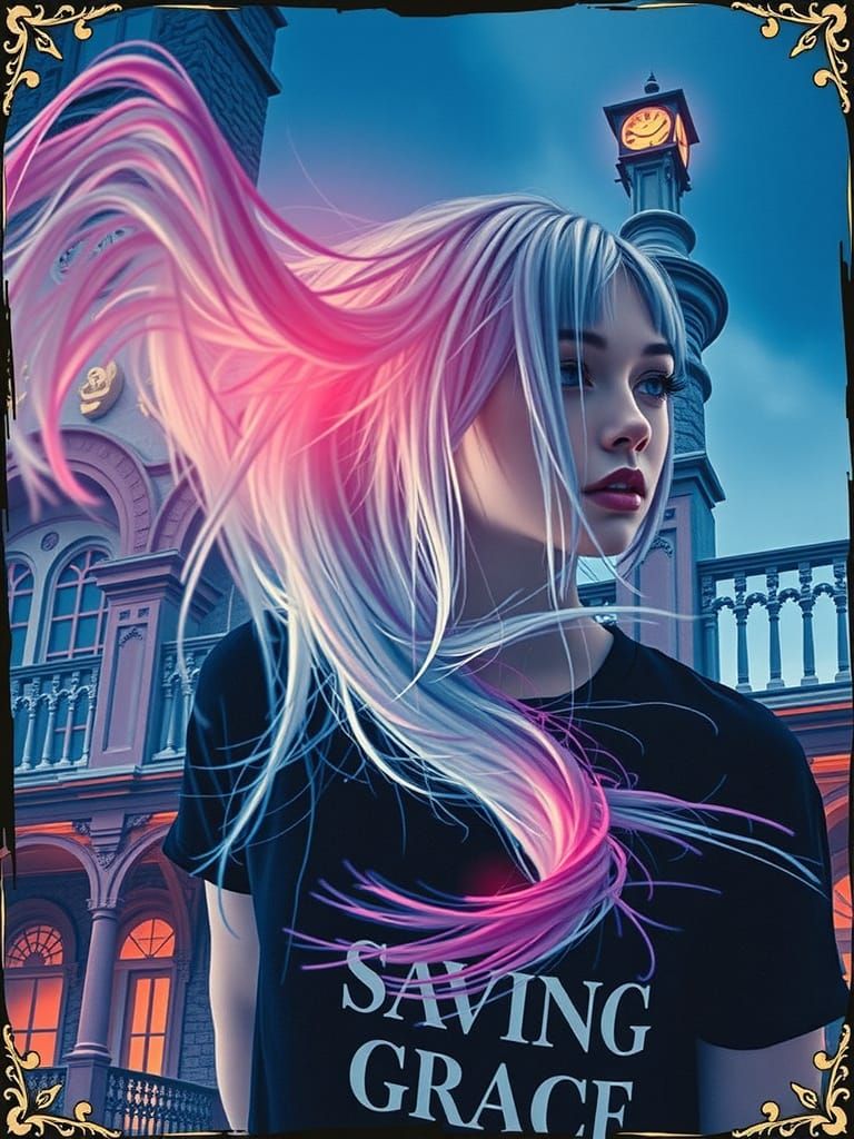 Emo Girl in Gothic Horror Mansion at Night