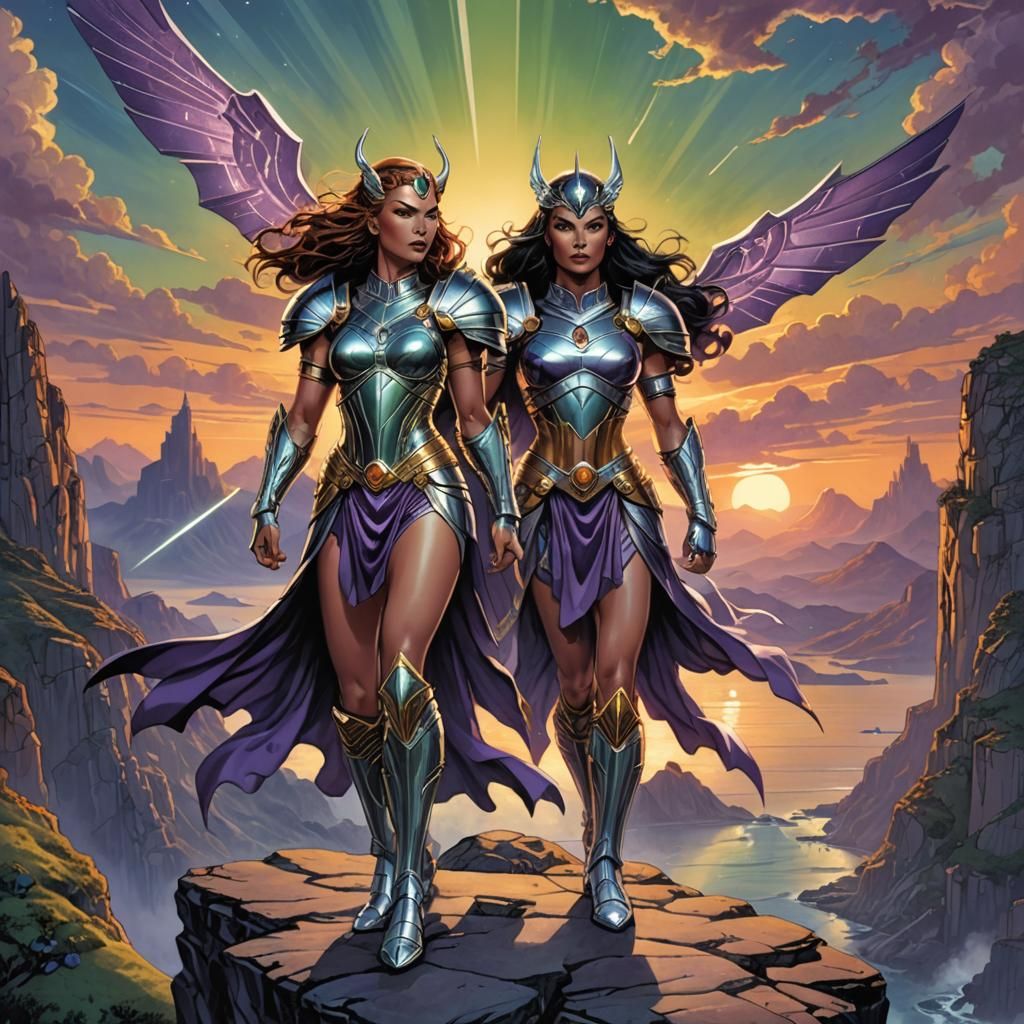 Sci-Fi Warrior Goddess in Art Deco Comic Style