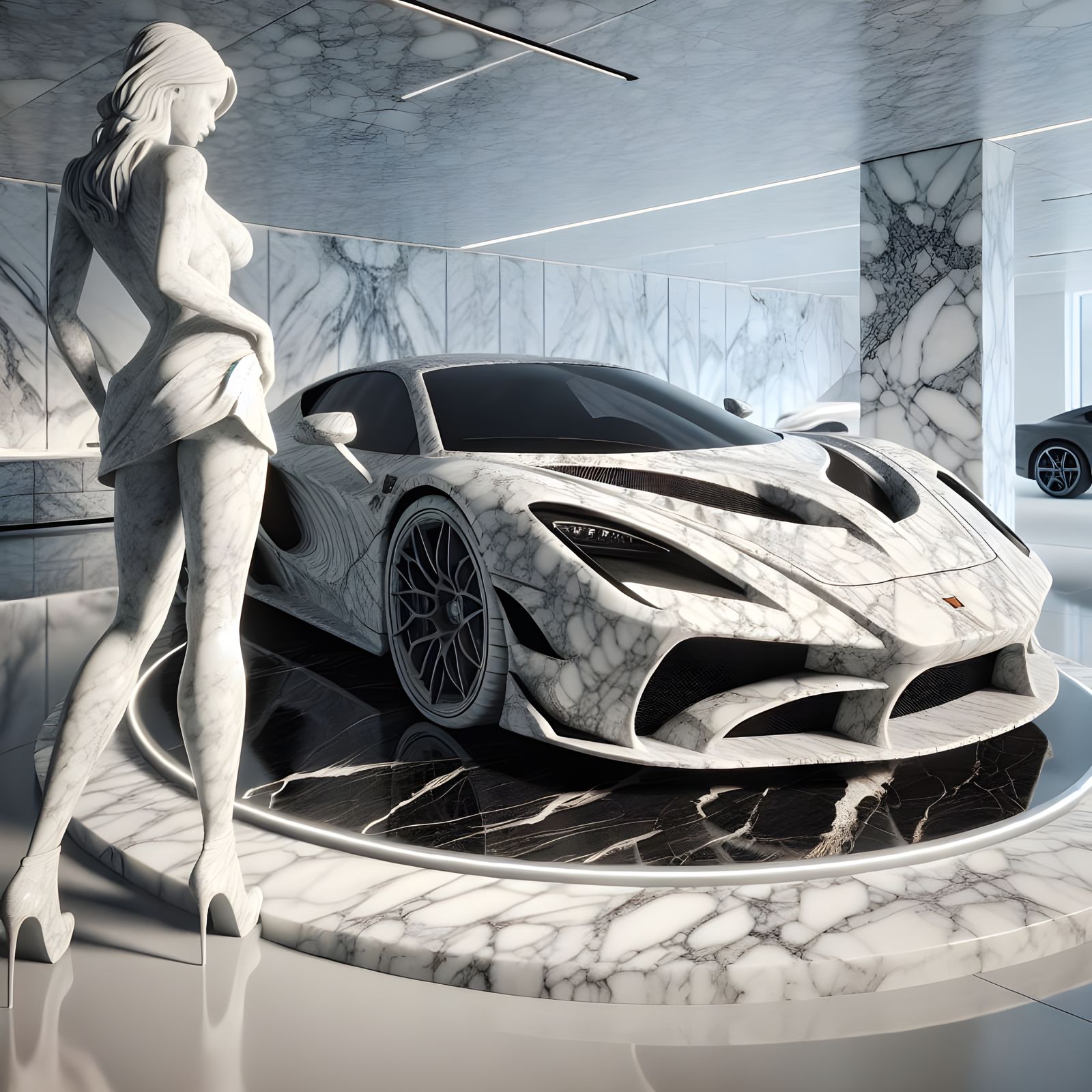 Stunning Marble Ferrari Showcased in Luxurious Marble Showro...