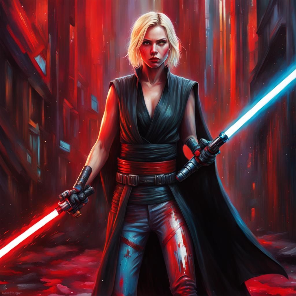 Sith Warrior with Dual Lightsaber in Graffiti Art Style