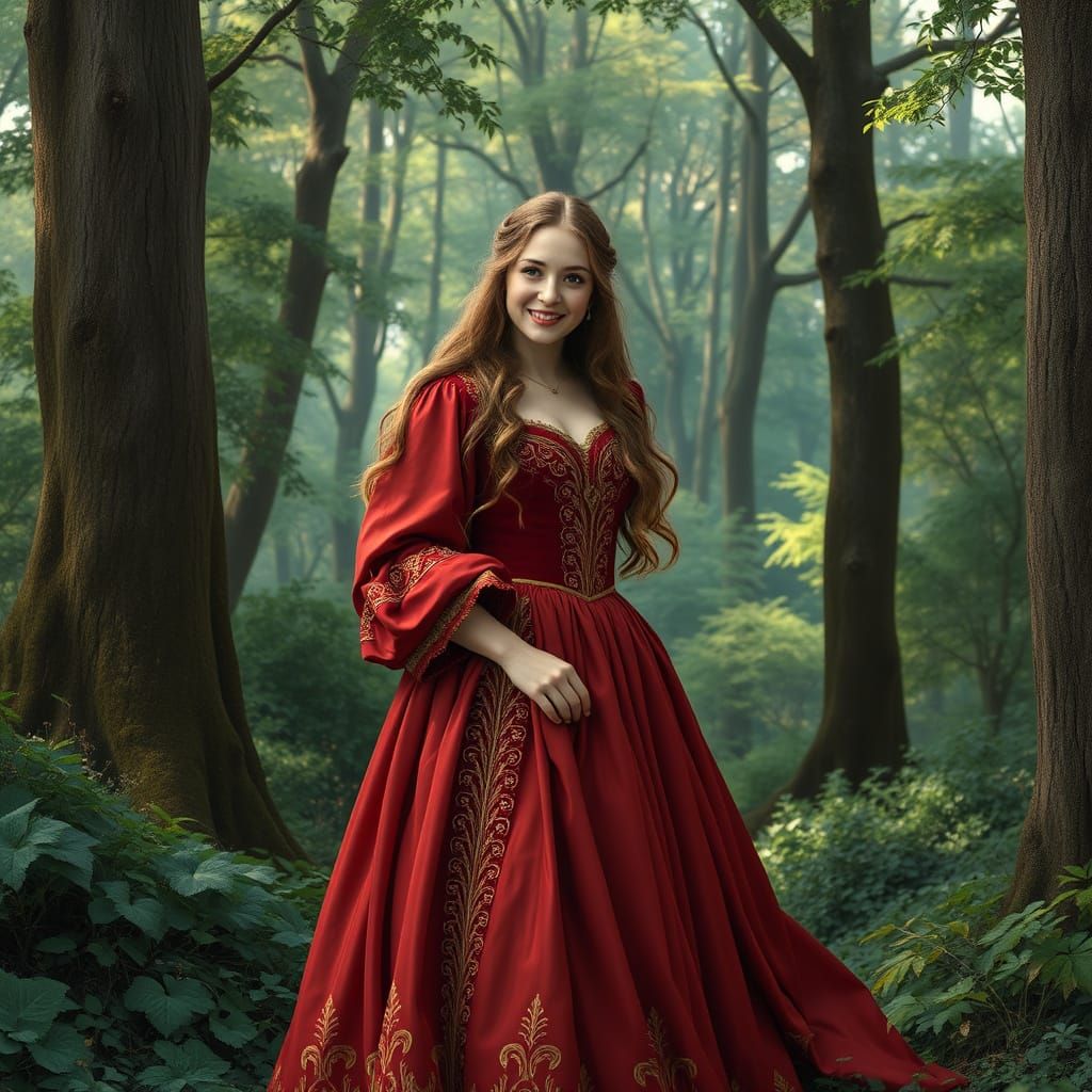 Enchanting Renaissance Goddess in Whimsical Forest