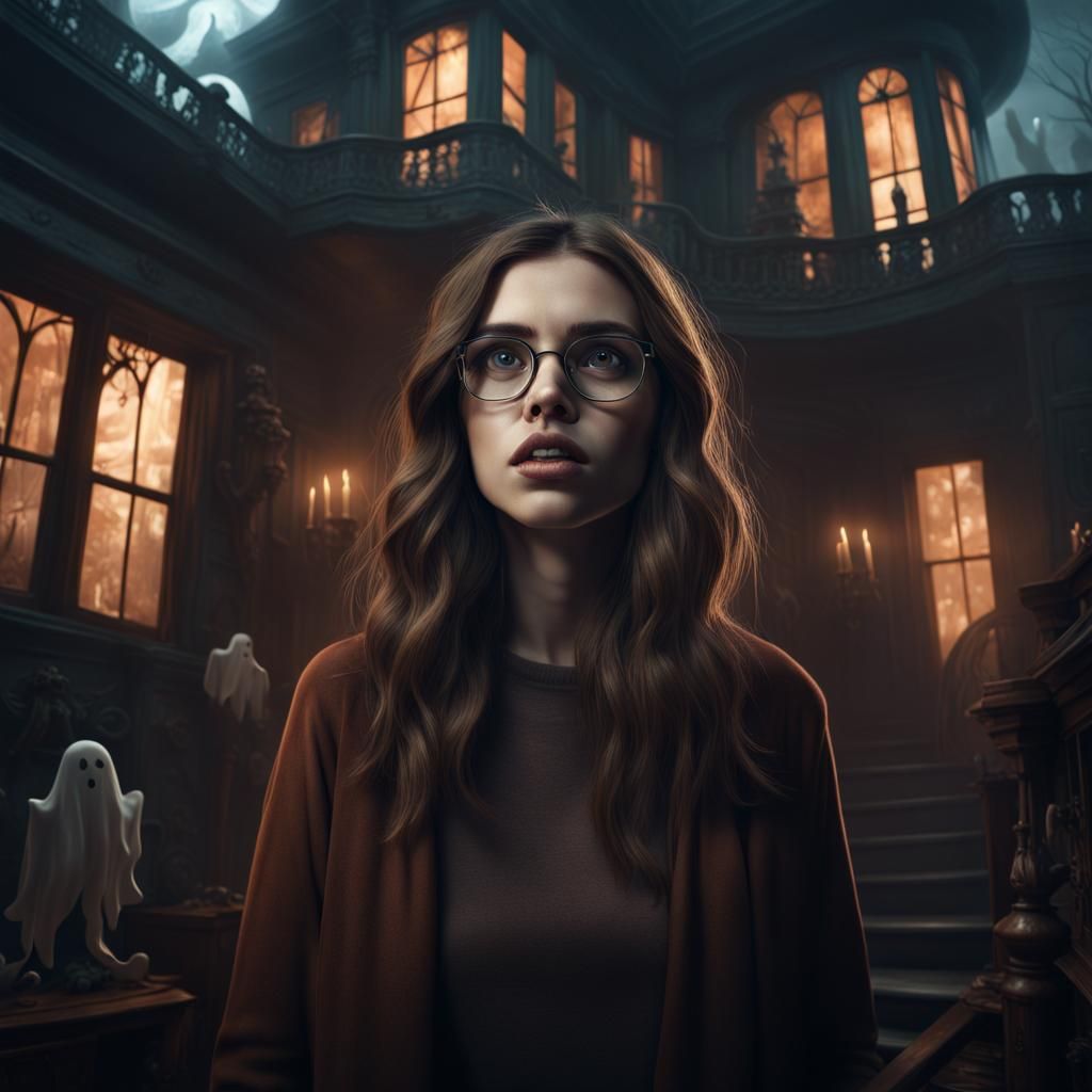 Frightened Woman in Spooky House Concept Art