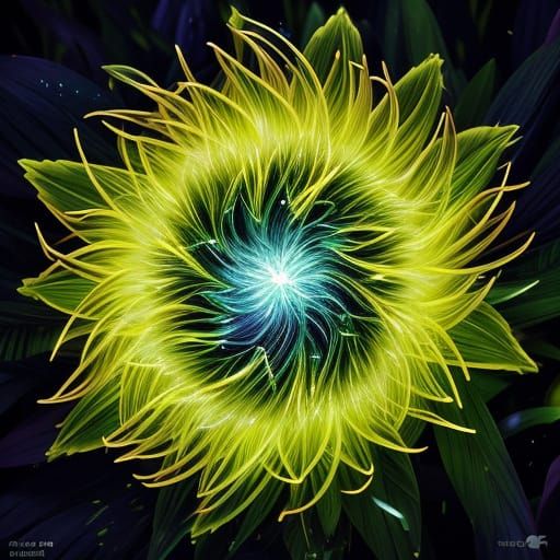 Neon Lightning Flowers in Forest, Macroperspective