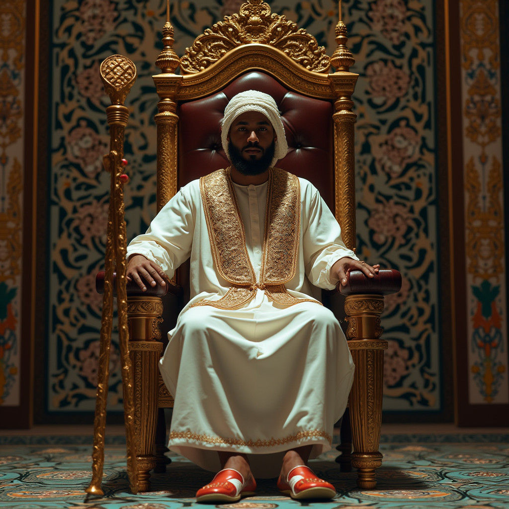 Moroccan Rapper on Throne in Traditional Splendor