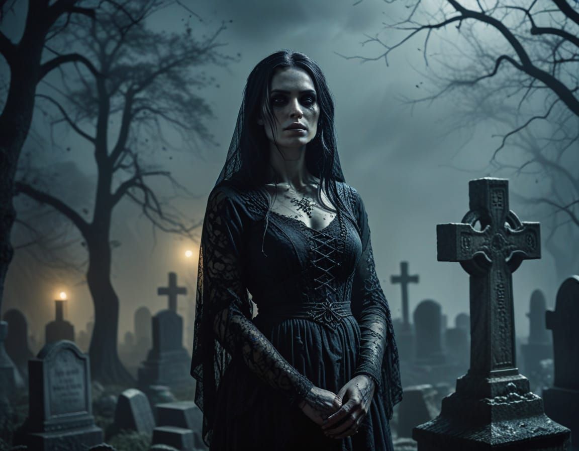 Eerie Graveyard Portrait in Gothic Dark Fantasy Style