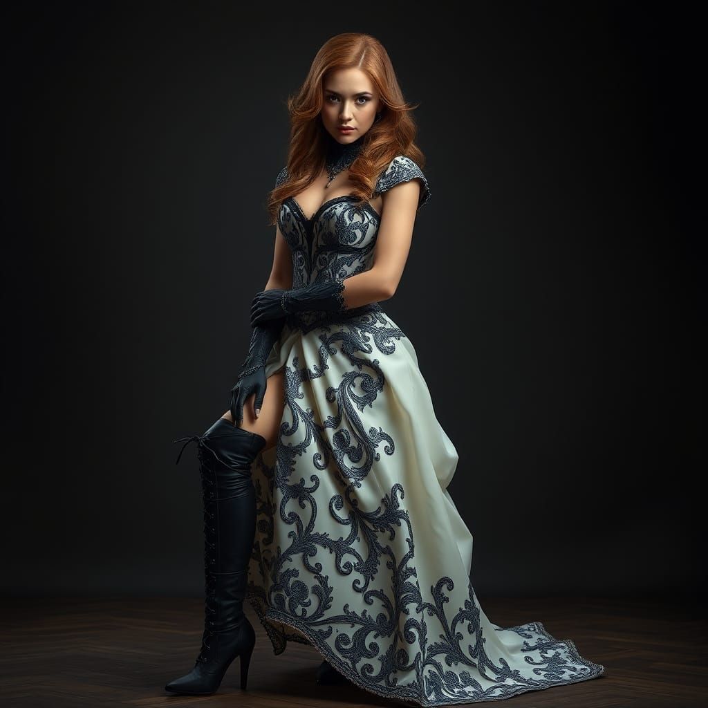 Hyperrealistic Woman in Latex Dress and Gloves