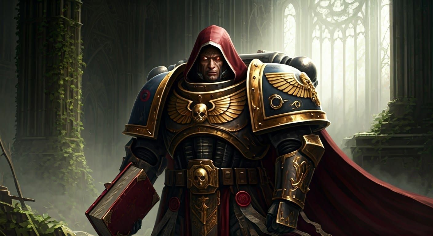 Space Marine Chaplain in Ruined City, Baroque Style