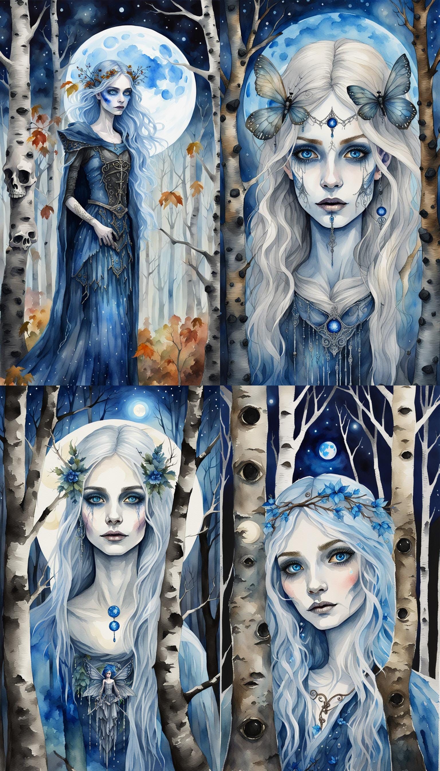 Watercolor Fairy Necromancer in Birch Forest