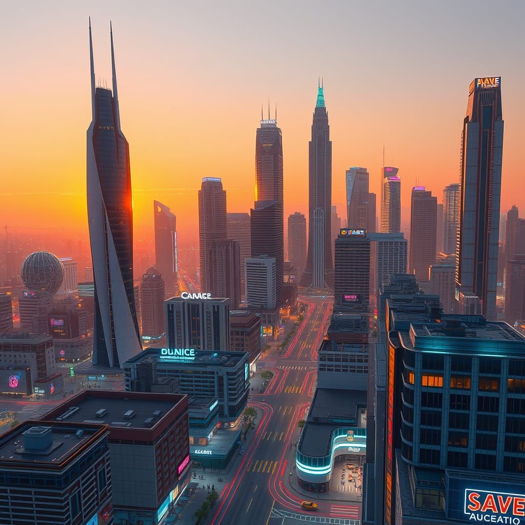 Los Angeles Futuristic Cityscape at Sunset