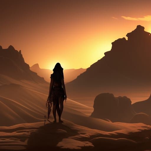 Desert Wanderer in Sunset: Fantasy Concept Art