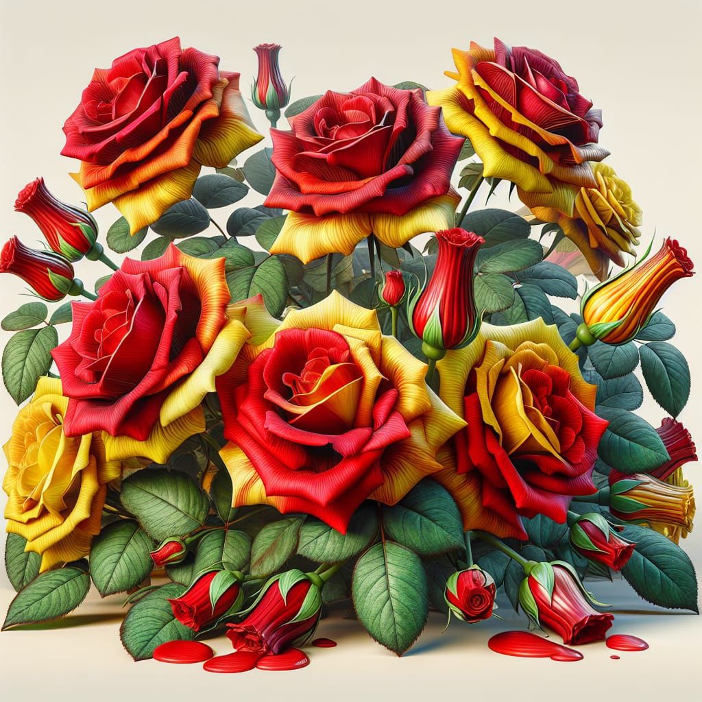 Hyperrealistic Floribunda Roses in Vibrant Colors and Lush G...
