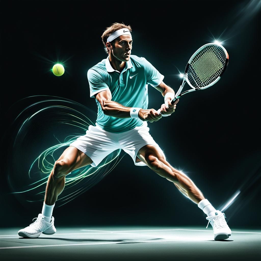 Luminescent Tennis Player in Hyperrealistic Style