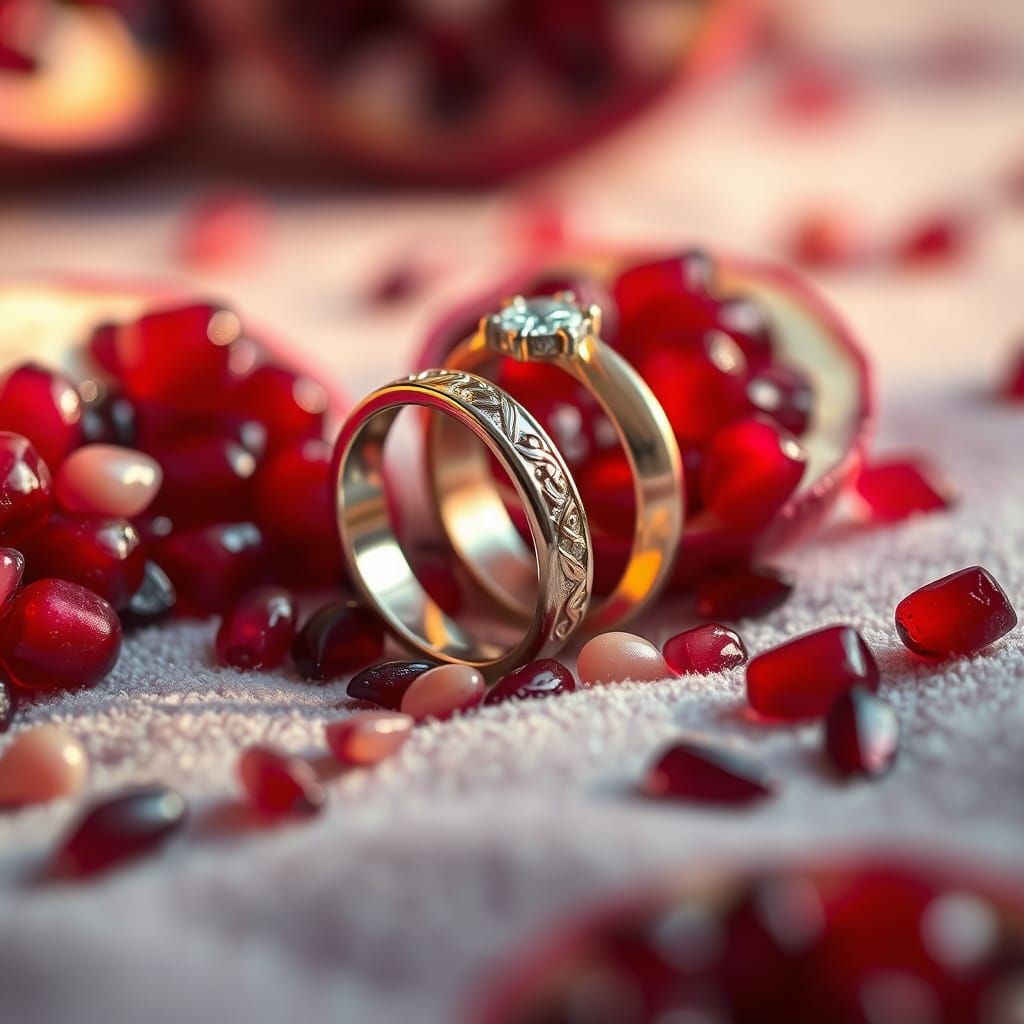 Golden Wedding Rings on Pomegranate Velvet