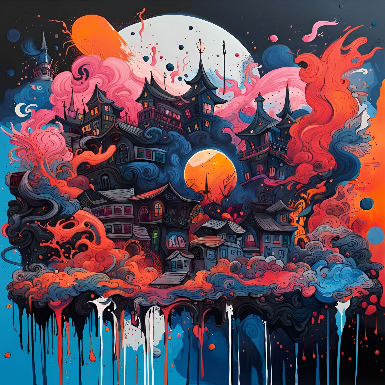 Maximalist Oceanic Fantasy Landscape in Graffiti Art Style