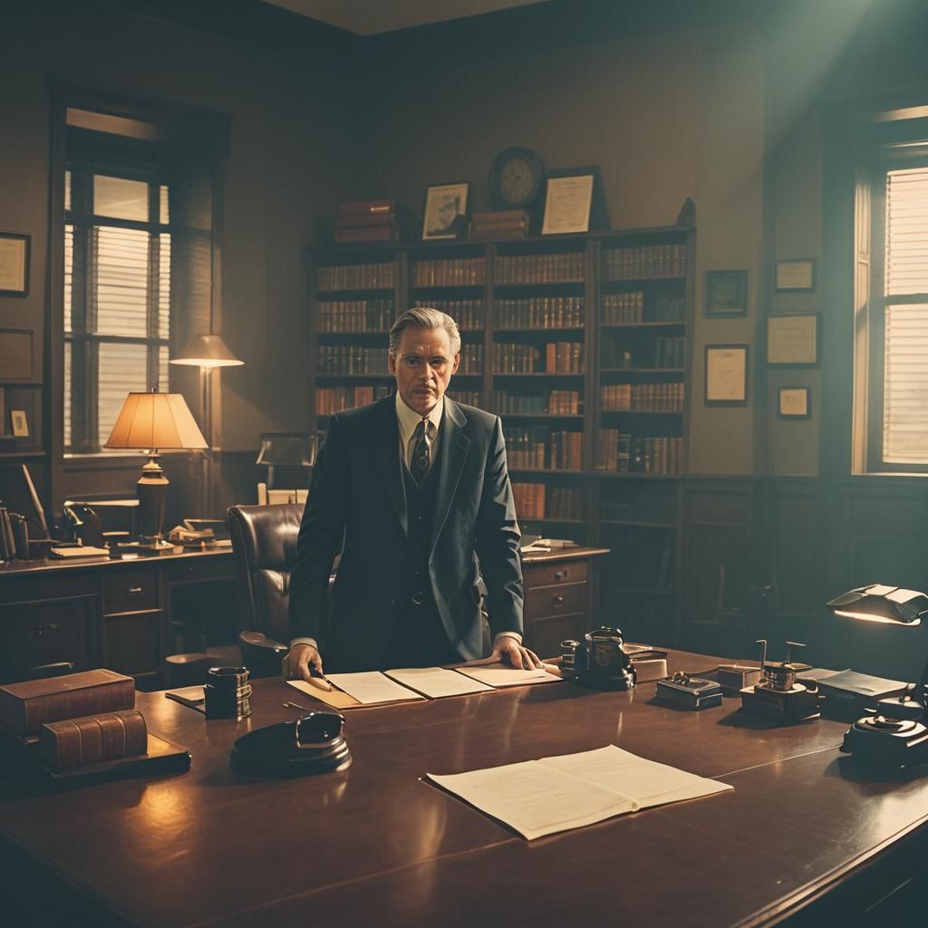 Dramatic Lawyer Office Table in Cinematic Style