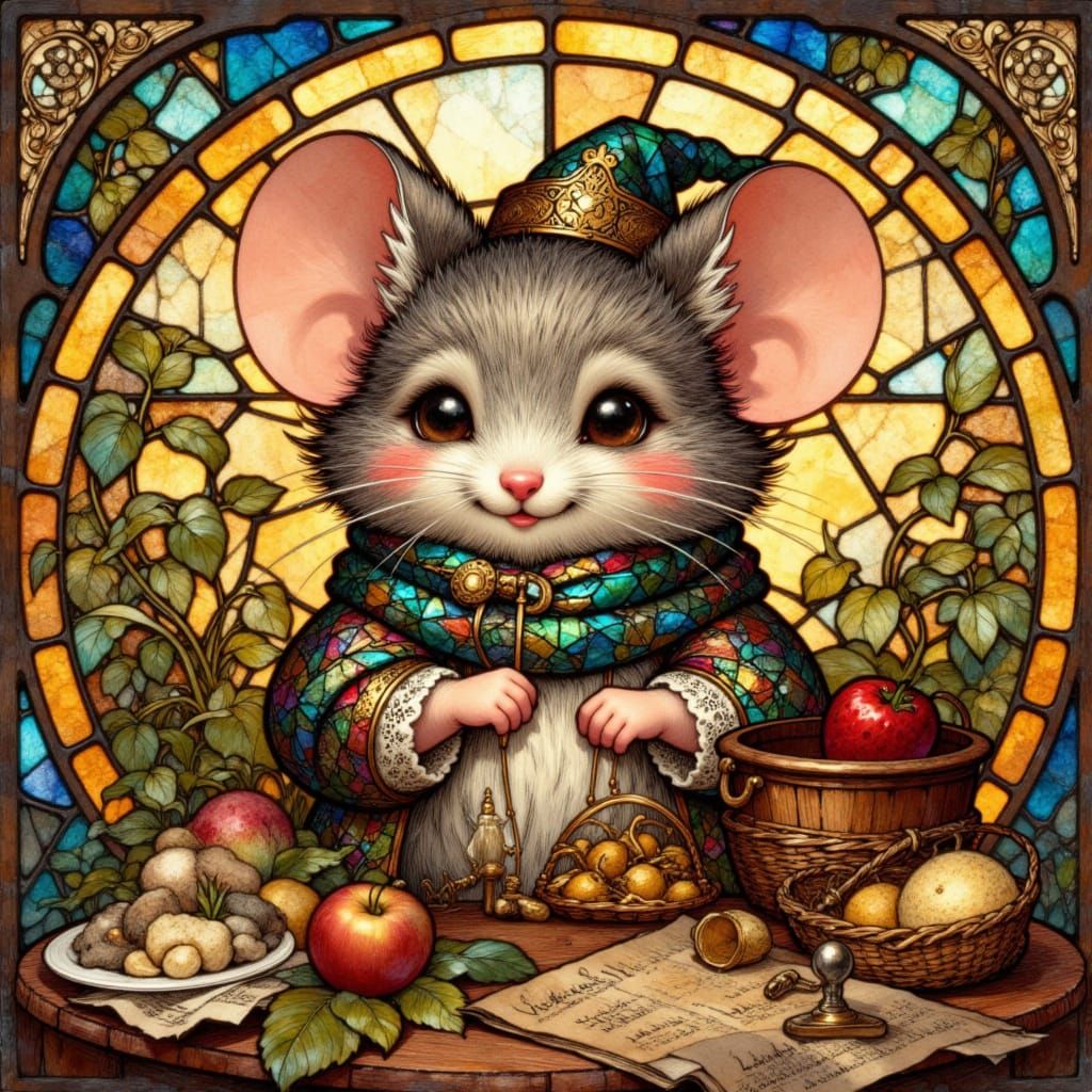 Distinguished Mouse in Stained Glass Art