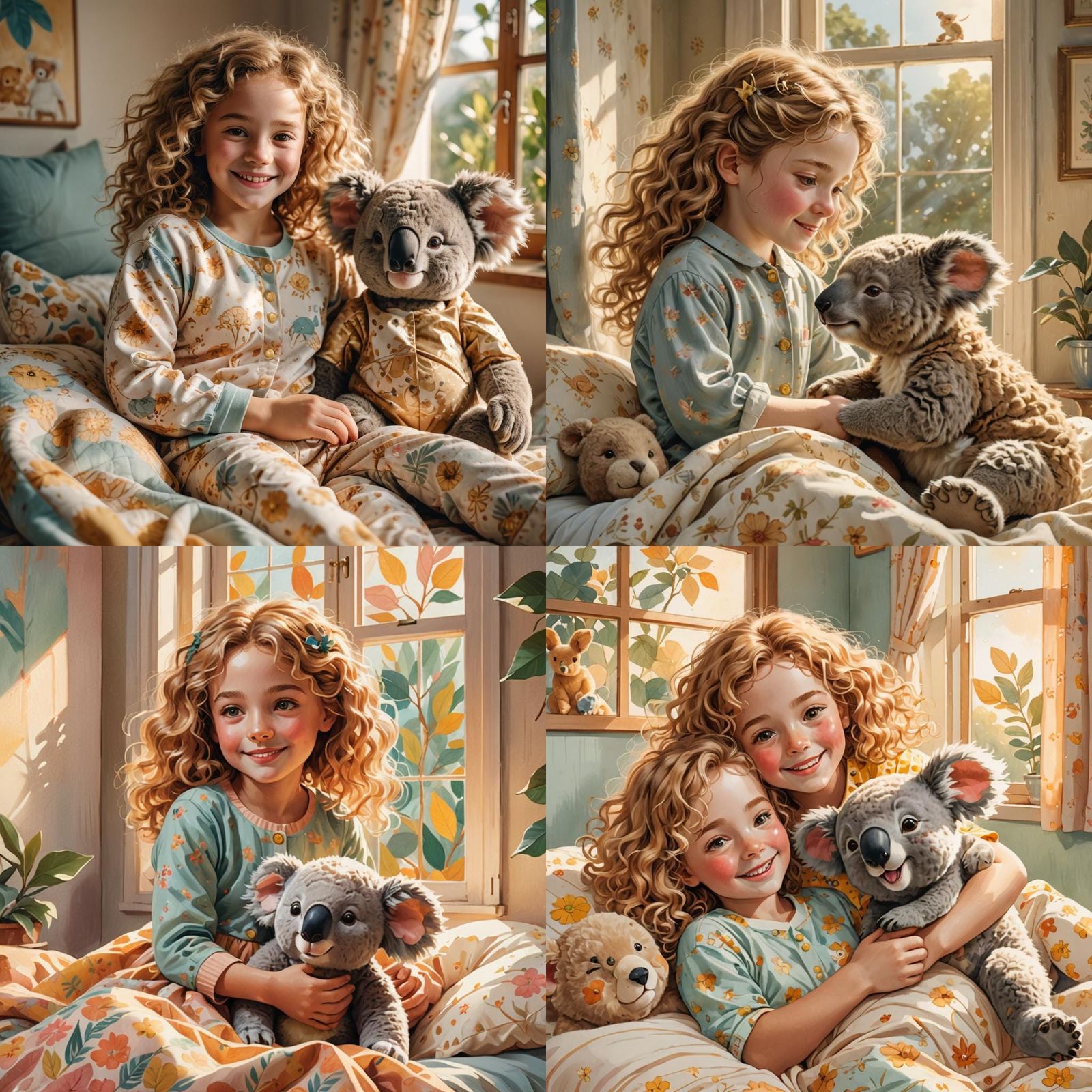Girl with Koala Doll in Cozy Bedroom