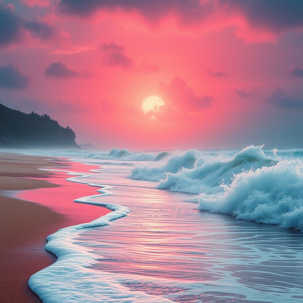Surreal Futuristic Beachscape in Vibrant Hues