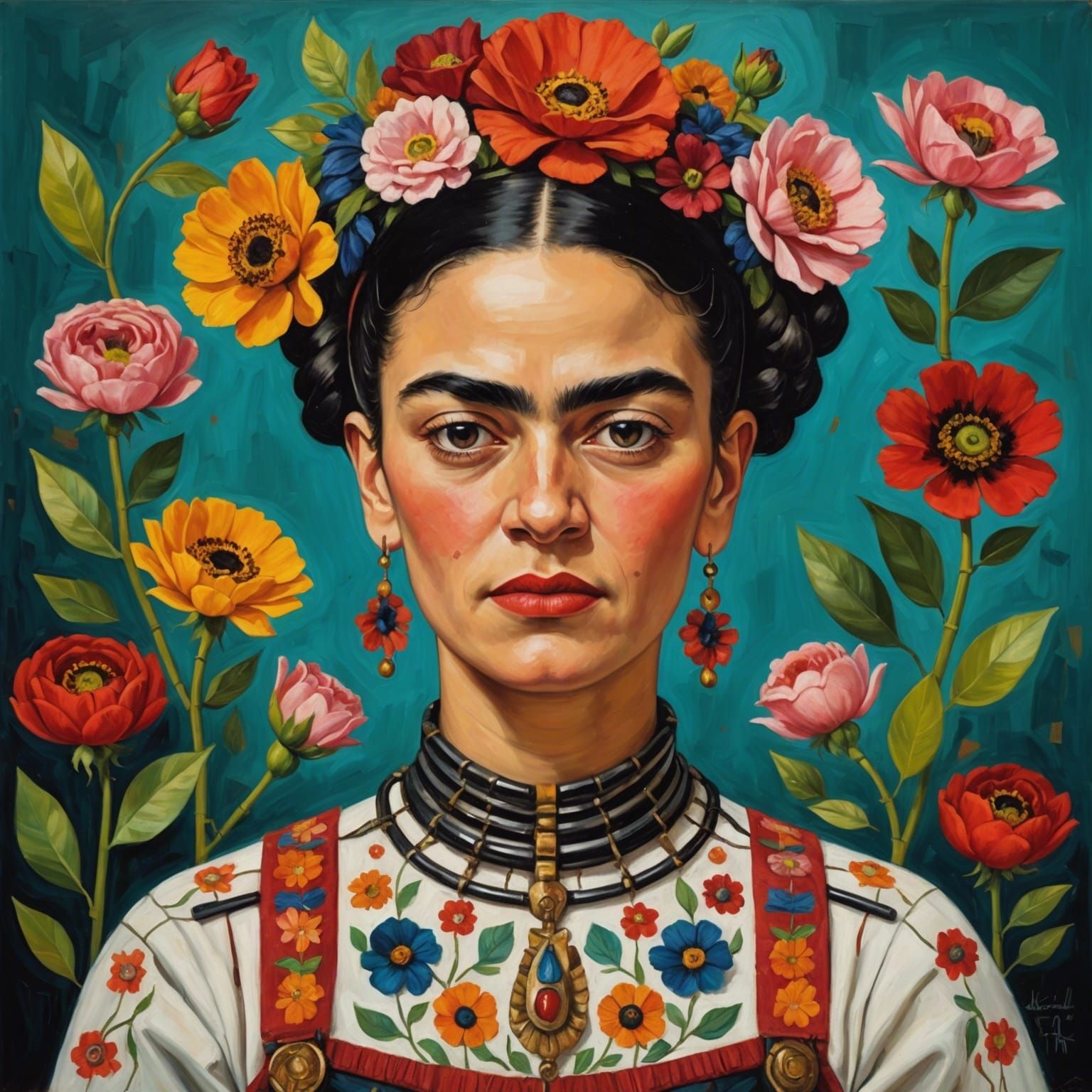 Woman in Exoskeleton, Oil Painting Style Portrait