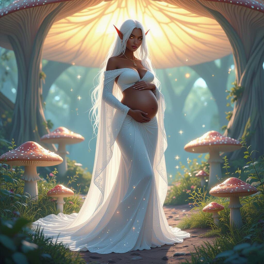 Pregnant Drow Elf in Luminous Mushroom Grove