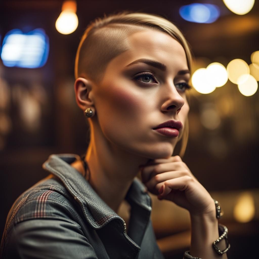 Skinhead Girl Smoking in Pub: Professional Photography