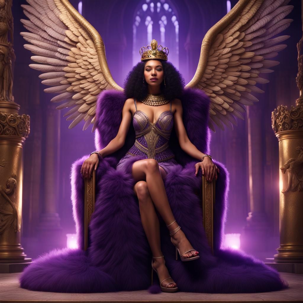Egyptian Winged Woman on Fur Throne, Detailed Matte Painting