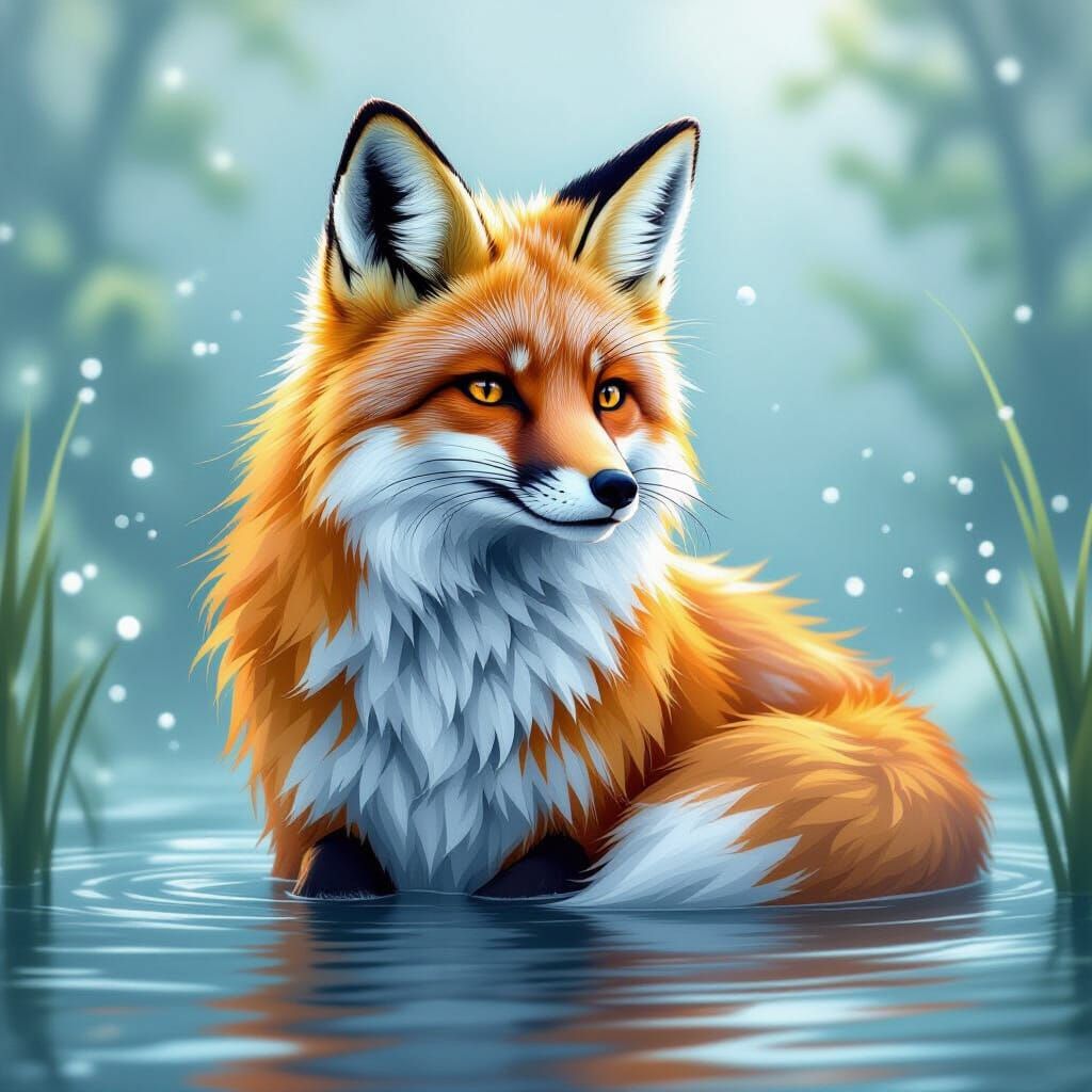 Majestic Water Fox in Painterly Digital Art Style