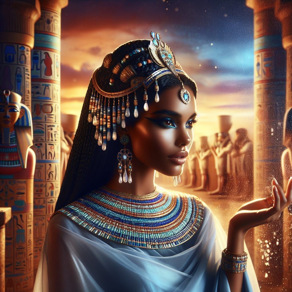 Ancient Egyptian Goddess of Rain in Vibrant Digital Art