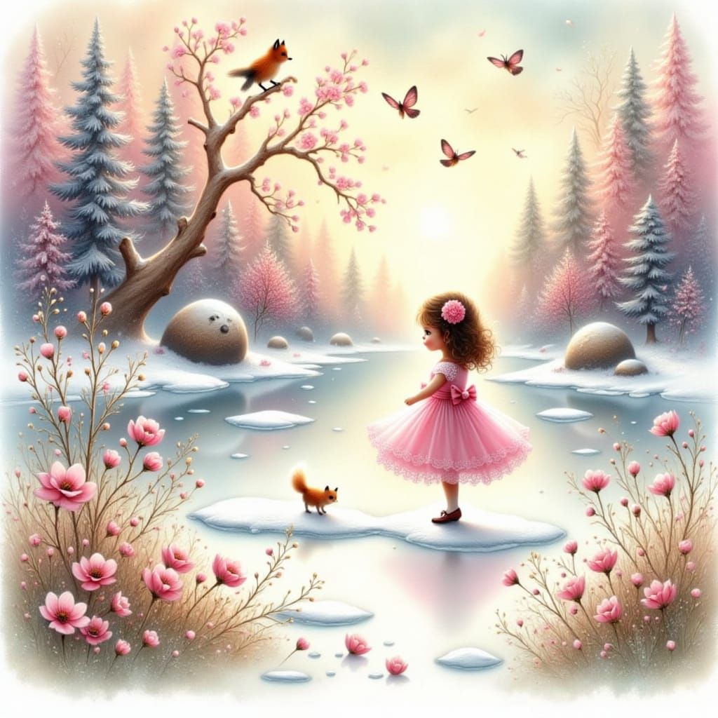 Winter Wonderland Whimsy: A Little Girl's Magical Ice Lake A...