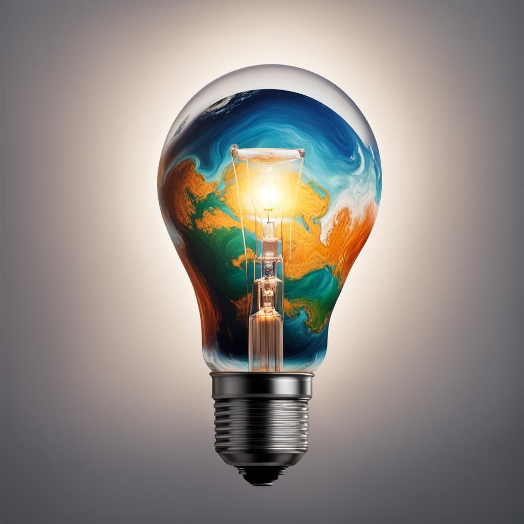 Earth Inside Light Bulb: Hyperrealistic Concept Art