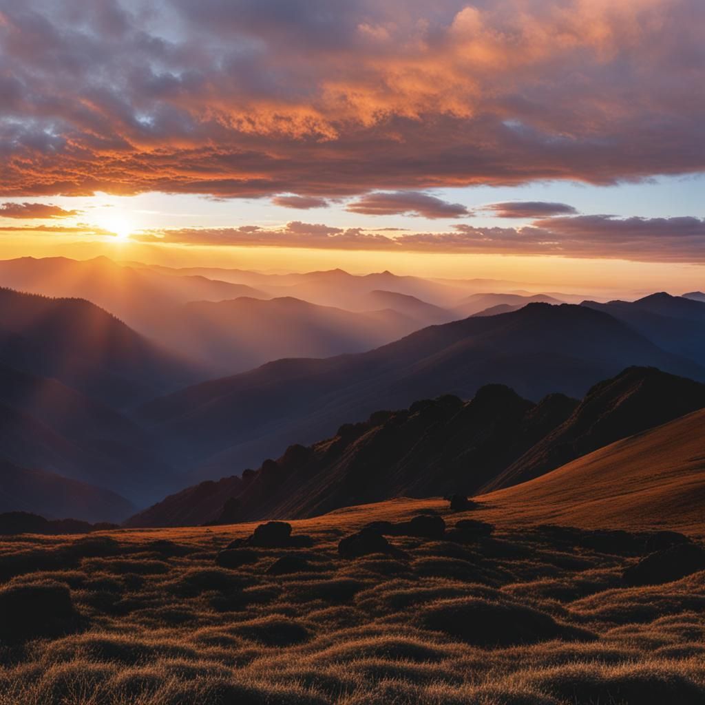 Majestic Sunrise Over Mountain Peaks