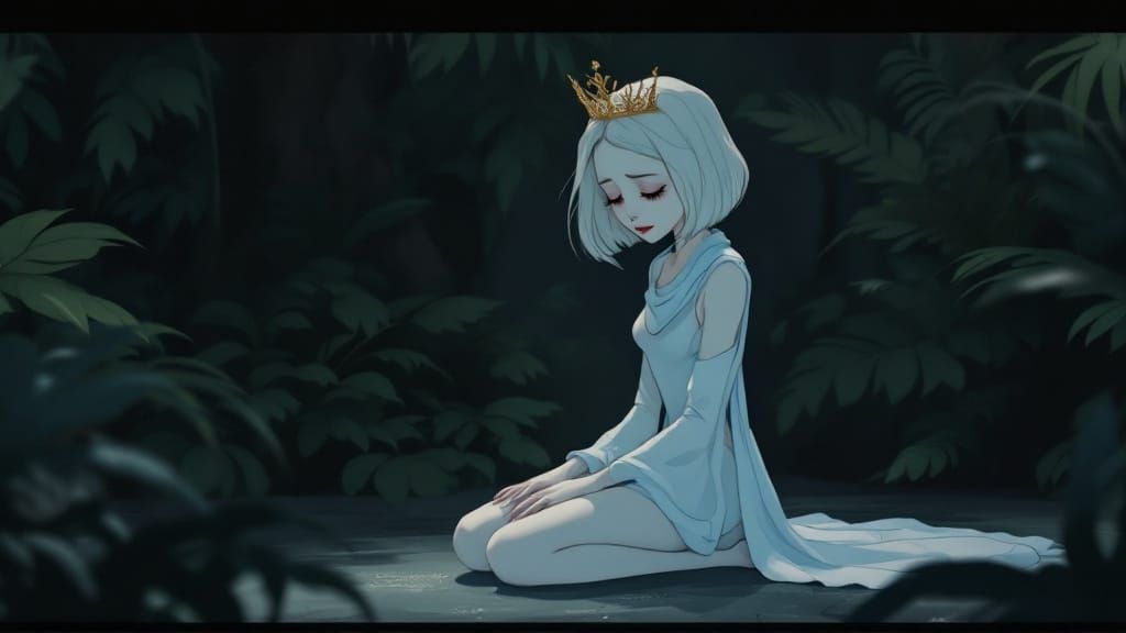 Vintage Cartoon Princess in a Dark Jungle