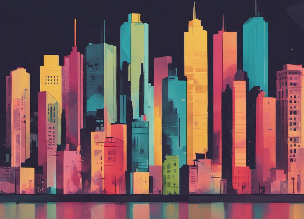 Minimalist City Skyline in Bright Colors
