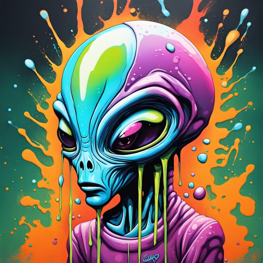 Stoned Alien Graffiti Art in Street Style